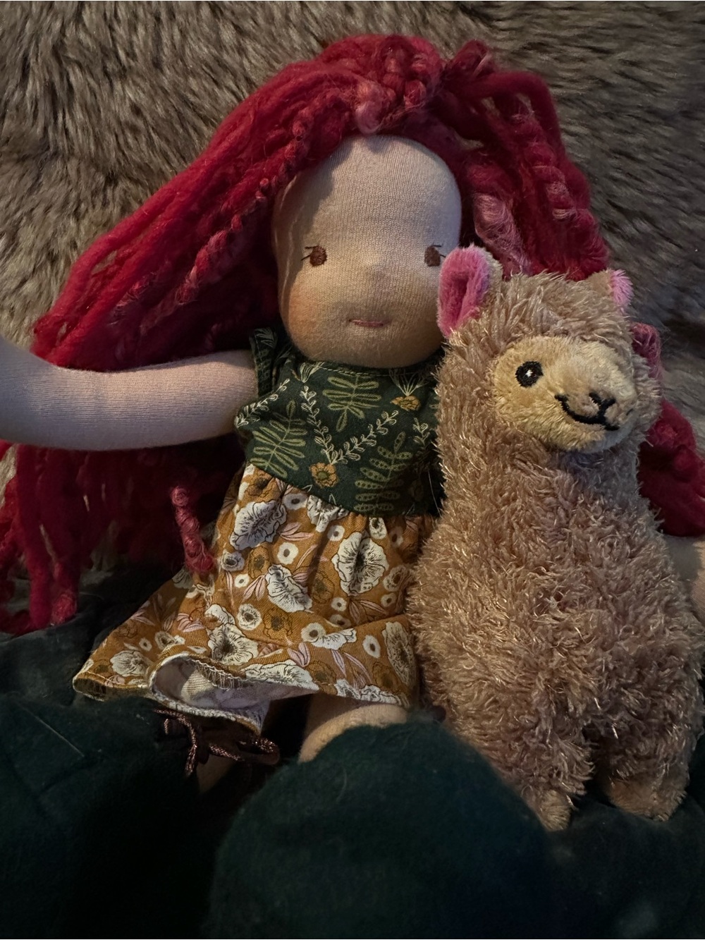 Handcrafted Bamboletta Liitle Friend Doll with Red Hair and Brown Alpaca Toy
